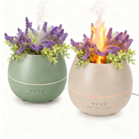 Diffuseur d'arômes pour plantes et fleurs 180 ml, diffuseur d'arômes au sel de l'Himalaya, flamme réaliste avec minuterie et brume nano, réglage de l'arôme pour la maison