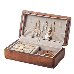 Walnut Wood Jewelry Box Rectangle Portable <b>Storage</b> For <b>Rings</b> Earrings Necklaces Bracelets Desktop Organizer Solid Color - Product Image 1