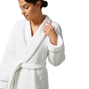 Custom Size White Shawl Collar 100% Cotton Hotel Terry Bathrobe In Stock