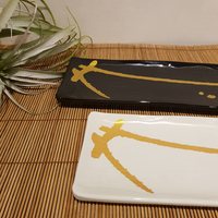 Plato Rectangular de Melamina Estilo Japandi Ecológico de 11 Pulgadas con Diseño de Hoja de Oro y Múltiples Patrones para Comida Japonesa Izakaya Yakitori y Sushi