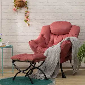Moderno grande algodão tecido preguiçoso cadeira Lounge Chair contemporâneo barato único aço Frame Lounge Chair com bolsos laterais