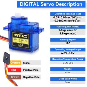 Kit de micro servo Smraza 9g S51 à engrenages métalliques pour Arduino, voiture robot RC, avion, hélicoptère - Product Image 4