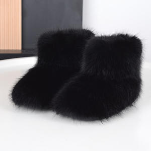 Bottes d'hiver Mao Mao pour enfants, antidérapantes, design mi-mollet, garçons, à enfiler, fourrure de raton laveur solide, poils longs, imperméables à la neige, doublure en peluche, talon plat - Product Image 4