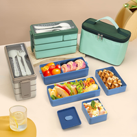 Boîte à lunch Tiffin Box, 4-In-1 Compartiment Lunch Containers Leakproof Bento Lunch Box Meal Prep avec sac isotherme