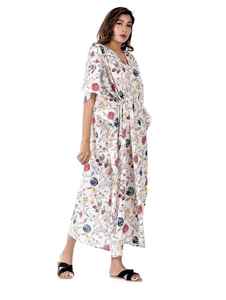 Robe d'été décontractée mi-longue pour femmes, 100% coton, imprimé floral, style bohème, séchage rapide, coupe régulière, style Inde Pakistan - Product Image 3