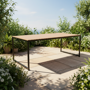 Mesa de <span class=keywords><strong>Comedor</strong></span> para Patio <span class=keywords><strong>Exterior</strong></span> de 190x90cm, Mesa de Jardín con Aspecto de Madera y Listones de Aluminio, con Patas de Acero - Product Image 2