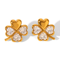 Boucles d'oreilles clous en acier inoxydable plaqué or 18 carats, hypoallergéniques, bijoux de fête pour femmes, cœur en zircon