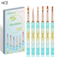 Hechunzi Fournitures pour l'art des ongles, 6 pinceaux de peinture à ongles amovibles à manche métallique en forme de bambou et à manche dégradé, avec outil de pointillage pour ongles