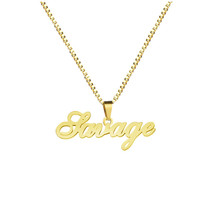 Pendentif personnalisé tendance chrétien en acier inoxydable plaqué or 18 carats avec plaque nominative initiale et chaîne à maillons unisexe