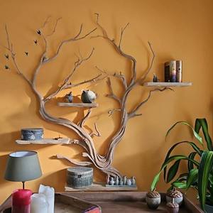 <span class=keywords><strong>Scaffale</strong></span> <span class=keywords><strong>in</strong></span> <span class=keywords><strong>Legno</strong></span> <span class=keywords><strong>Massello</strong></span> a Forma di Albero, Libreria Fluttuante con Bordo Naturale, Mensole da Parete per Esposizione - Product Image 6