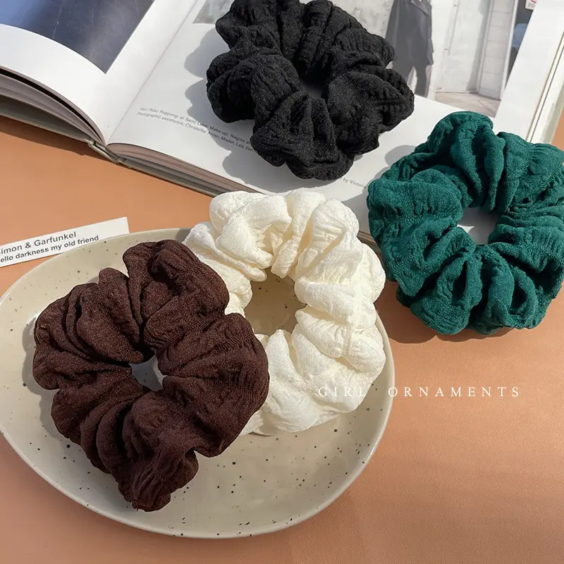 Mode Vrouwen Puff Hair Scrunchies Schattige Vouw Haarband Effen Stretch Elastische Haarband