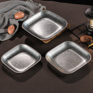 Piastra Vintage in acciaio inossidabile 304 con spessore <span class=keywords><strong>quadrato</strong></span> per Barbecue, piatto da tavola con fondo piatto dorato coreano - Product Image 5