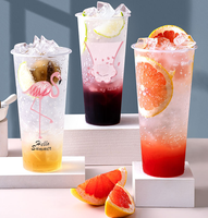 Gobelet à thé à bulles rigide réutilisable, en plastique jetable pour thé au lait et boba, pour les fêtes, avec couvercle et paille jetables, verre à boisson, gobelet
