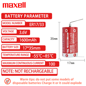 Batería de Litio <span class=keywords><strong>Maxell</strong></span> ER17/33 <span class=keywords><strong>3.6V</strong></span> 2/3A 1600mAh Apta para PLC Servo CNC Máquina Herramienta Programadores - Product Image 2