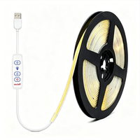 Kit de bande LED COB à gradateur 3 touches USB 5V, haute luminosité, IP20, cuivre, 5M, 50000H, multicolore, auto-adhésif, pour décoration de meuble TV