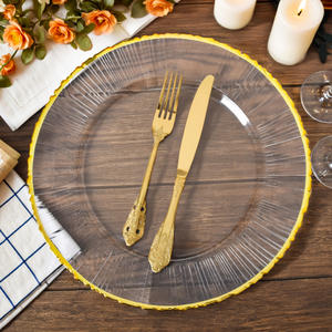 Irregolare 33 cm cristallo <span class=keywords><strong>trasparente</strong></span> creativo mezza strisce banchetto <span class=keywords><strong>vetro</strong></span> caricabatterie con oro argento cerchio oro caricabatterie - Product Image 2