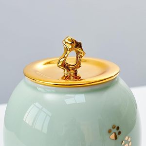 Urna Funeraria in Ceramica per Ceneri di Animali Domestici, Scatola Commemorativa per Cani e Gatti con Impronte di Zampe sul Coperchio, Logo Personalizzato - Product Image 2