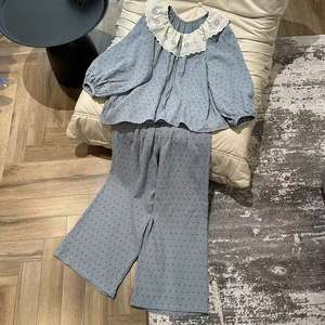 Conjunto de Pijama de Otoño, Estilo Dulce de Princesa, con Ribete de Encaje, Ropa de Dormir para Niñas, Mezcla de Algodón Transpirable, Conjunto de Ropa Holgada para el Hogar - Product Image 2