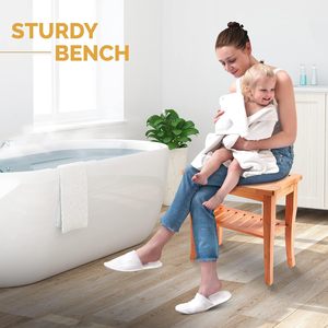 Tabouret de douche double couche en bambou avec rangement 40x25.5x43cm, siège de salle de bain antidérapant pour usage domestique - Product Image 4