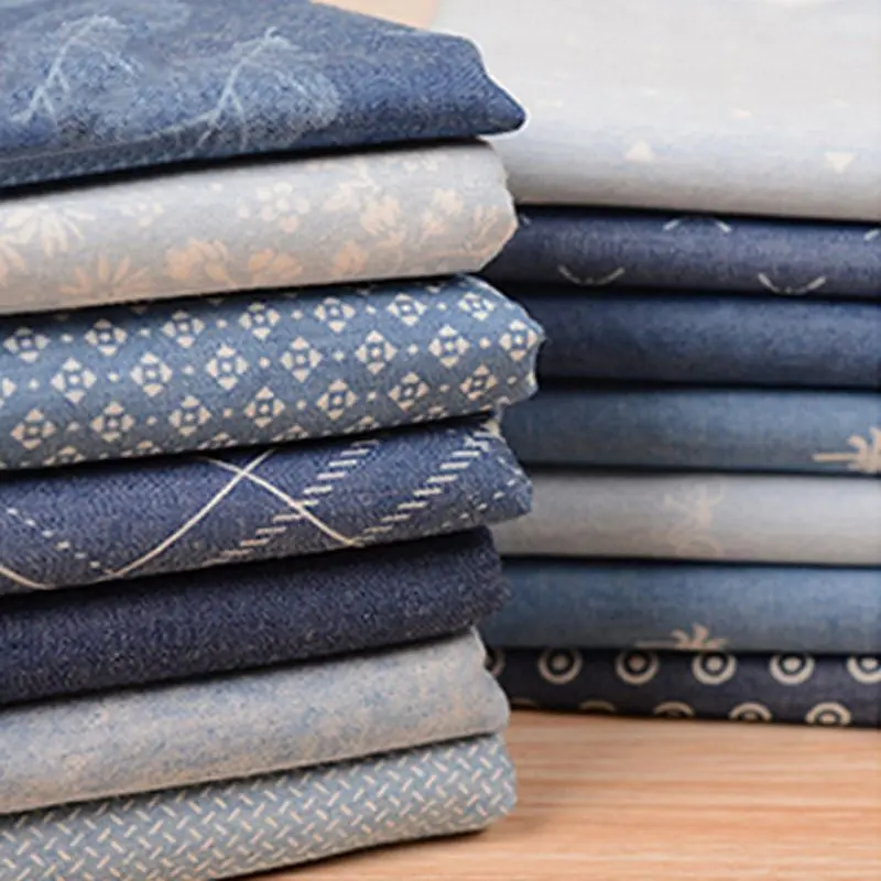 Factory price thin woven stretch printed 100% cotton denim fabric for jeans