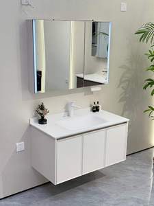 60 In Modern <b>White</b> Minimalist DesignWall Mounted Bathroom Vanity With Led <b>Mirror</b> Soft-touch Integrated Sink - Product Image 2