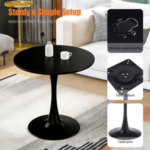 Modern Round Dining <b>Table</b> Black MDF Top Iron Matte Base Mid Century Design - Product Image 3