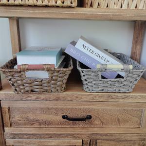 Cesta de Almacenamiento Rectangular de Mimbre con Espejo Cruzado, Marrón Grisáceo, con Asa, para Organizar el Hogar, Dormitorio o Balcón - Product Image 5