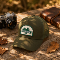 Casquette de sport respirante pour la pêche et la chasse en plein air, unisexe, avec broderie de patch montagne, verte, style trucker