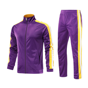 Ensemble de survêtement rayé 2 pièces pour homme, veste à col montant zippé et pantalon, séchage rapide, polyester, pour entraînement de football, jogging, sport - Product Image 1