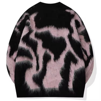 Pull en maille graphique à col en V pour homme, motif artistique bleu et blanc, haut en maille, pull doux à col ras du cou, pulls en mohair