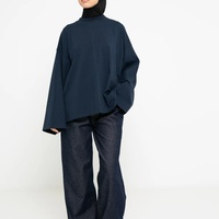 Ensemble de sport long tunique pour femme musulmane, tenue de yoga, hijab voile, vêtements de sport modestes, t-shirt ample en coton bleu marine