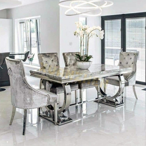 Juego de Comedor de Lujo Moderno de Mármol de <span class=keywords><strong>Alta</strong></span> Gama con <span class=keywords><strong>Mesa</strong></span> y 6 Sillas para Restaurante y Cocina, Color Gris para el Hogar - Product Image 6