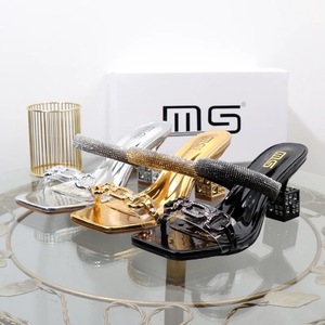 Zapatos de Tacón Cuadrado Dorados de Moda para Mujer, Elegantes y de Lujo - Product Image 6