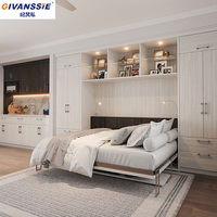Lit mural pliant moderne sur mesure double/grand lit avec armoire intégrée et étagères, gain de place, ignifuge, étanche, garantie 5 ans