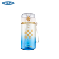 Bouteille d'eau Yiben Yiben, nouveau design, 620 ml, sans BPA, sport, avec couvercle à clic manuel, paille, couleur dégradée