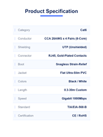 Câble Patch Plat Cat6 Personnalisé OEM CCA UTP Fin RJ45 pour Connexion Réseau d'Entreprise/Bureau