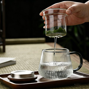 Taza de Té de Vidrio de Borosilicato Alto con Infusor y Tapa de Madera, Taza de Té Resistente al Calor con Rayas Verticales para Oficina y Hogar - Product Image 4
