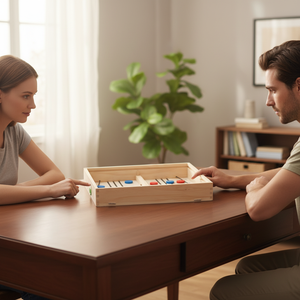 Set di Giochi da Tavolo in Legno 5-in-1 con Scacchi, <span class=keywords><strong>Dama</strong></span>, Shut the Box, Hockey e Sling Puck per Bambini, Adulti e Divertimento in Famiglia - Product Image 4