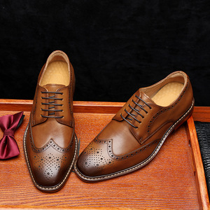 Chaussures habillées en cuir Derby britanniques faites à la main Brock pour hommes, en cuir <span class=keywords><strong>de</strong></span> vachette pleine fleur, grande taille, respirantes, à lacets, pour mariages et affaires - Product Image 1