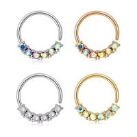 Anneau de nez en acier inoxydable plaqué or 18 carats de haute qualité avec diamant taille brillant rond et finition rhodiée pour piercing de septum