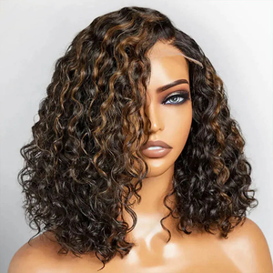 วิกผมสีน้ำตาลแบบไล่ระดับสี P1B-30บ๊อบเป็นลอนคลื่นลึกวิกผมลูกไม้ด้านหน้าแบบ HD ผมมนุษย์ไม่ใช้กาวดึงออกมาก่อนสไตล์บราซิล - Product Image 1