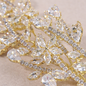 Peigne à <span class=keywords><strong>cheveux</strong></span> de mariée vintage en cuivre plaqué or avec zircone cubique 5A taille marquise en forme de feuille, accessoire de coiffure de <span class=keywords><strong>mariage</strong></span> pour chignon de mariée - Product Image 6