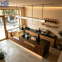 Meubles de café commerciaux, comptoir de bar à café personnalisé avec logo LED et évier de travail