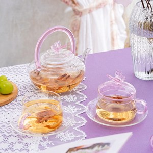 Juego de Té de Vidrio de Borosilicato, Tetera con Asa de Mariposa 3D, Tapa y 2 Platos para Tazas, Regalo para el Té de la Tarde - Product Image 3