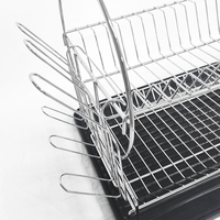 Support de rangement de cuisine à 2 niveaux avec porte-vaisselle et porte-couverts en fil de fer avec plateau d'égouttage pour une organisation efficace