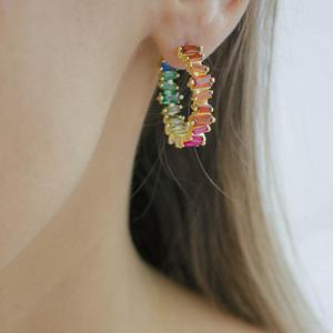 Gioielli di moda placcati in <span class=keywords><strong>oro</strong></span> donne europee di lusso full CZ <span class=keywords><strong>cerchio</strong></span> mix arcobaleno zircone cubico orecchino a <span class=keywords><strong>cerchio</strong></span> - Product Image 3