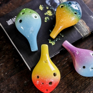 Ocarina en céramique à 6 trous, forme goutte d'eau, dégradé étoilé, glaçure flocon de neige, multicolore arc-en-ciel, pour débutants - Product Image 2