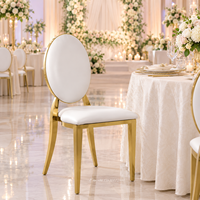 Chaise de Banquet Empilable en Acier Inoxydable pour Hôtel, Dorée, à Dossier Rond et Blanche, pour Mariages, Dîners et Événements