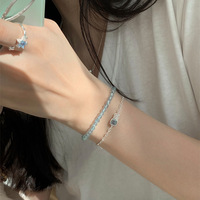 Bracelet Bowei en argent sterling S925 pour femme, design de niche, cube d'aigue-marine et motif nez de cochon, bijoux haut de gamme fabriqués avec raffinement