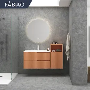 FABIAO Badkamer Luxury Solid Wood Bathroom Cabinet Vanity Hotel Furniture With Double Sinks LED Mirror